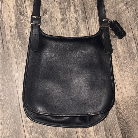 Vintage Coach 9135 Black Leather Slim Hippie Flap Saddle Bag Crossbody Purse - Picture 3 of 9